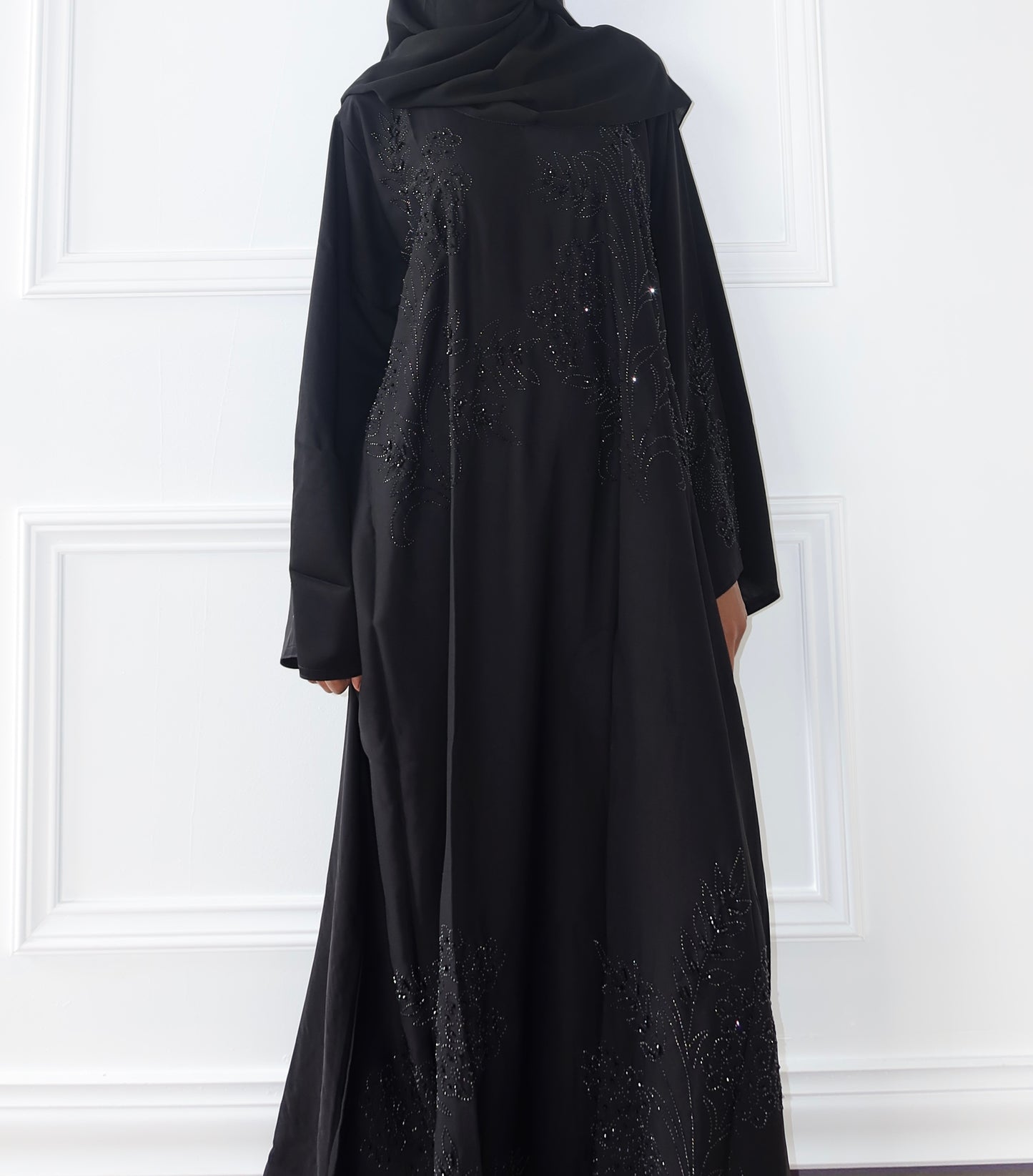 Black Hand Stitched Rhinestone Abaya