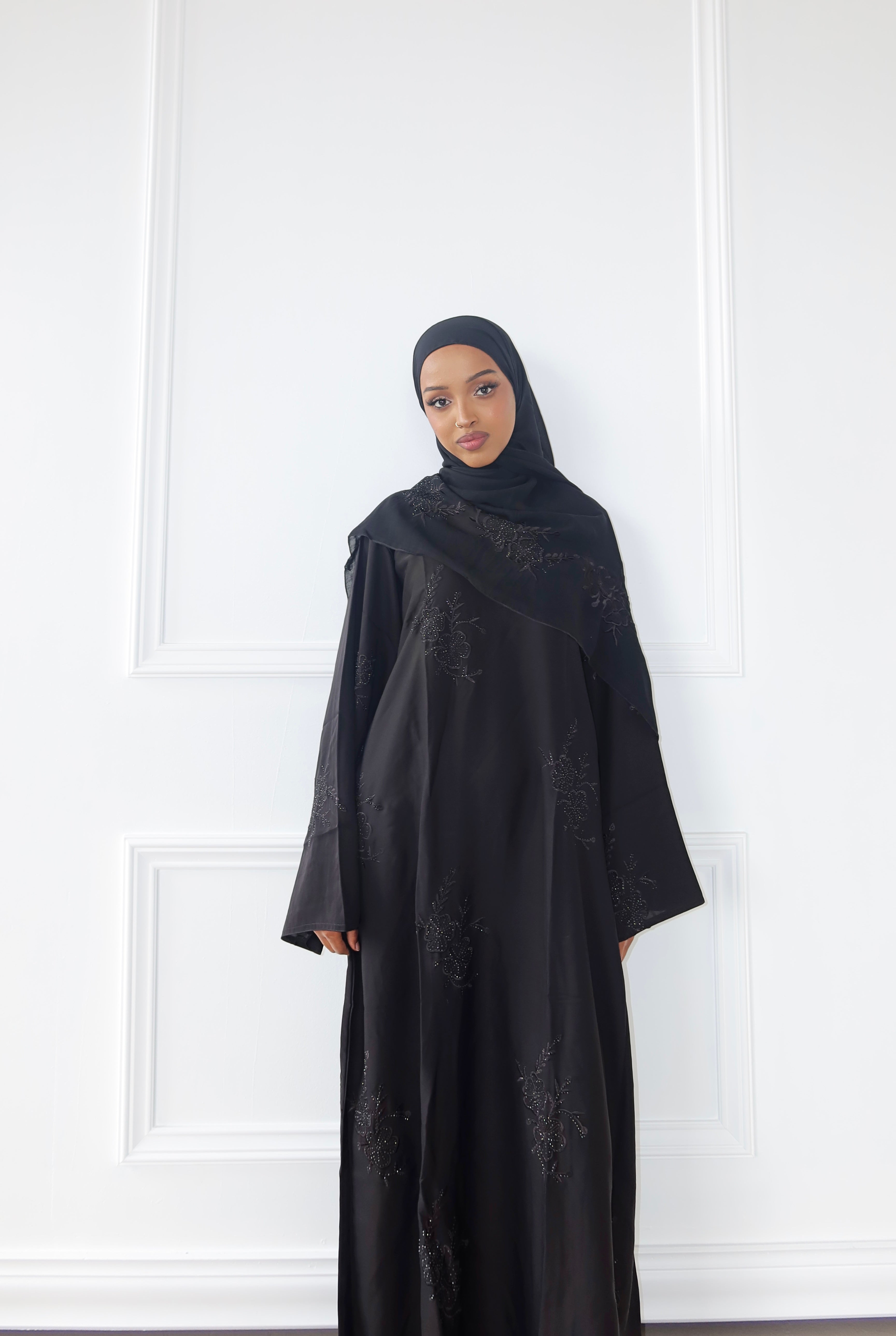 Hibiscus Embroidered Rhinestone Abaya