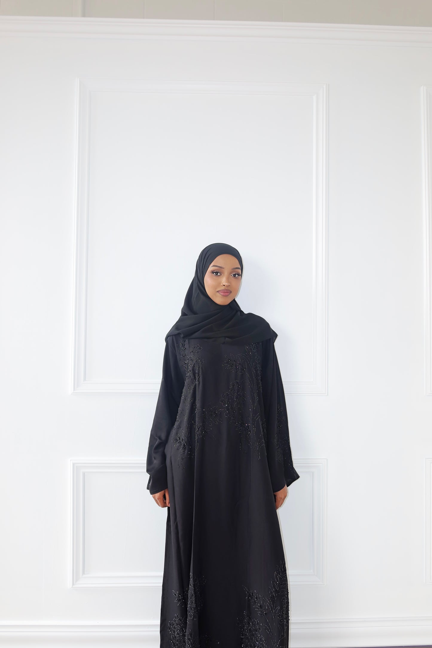 Black Hand Stitched Rhinestone Abaya
