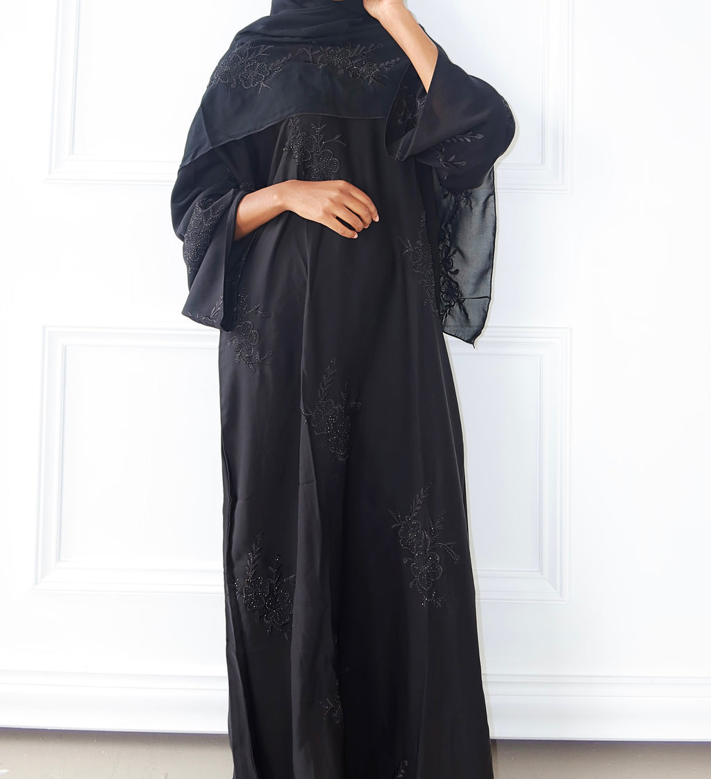 Hibiscus Embroidered Rhinestone Abaya