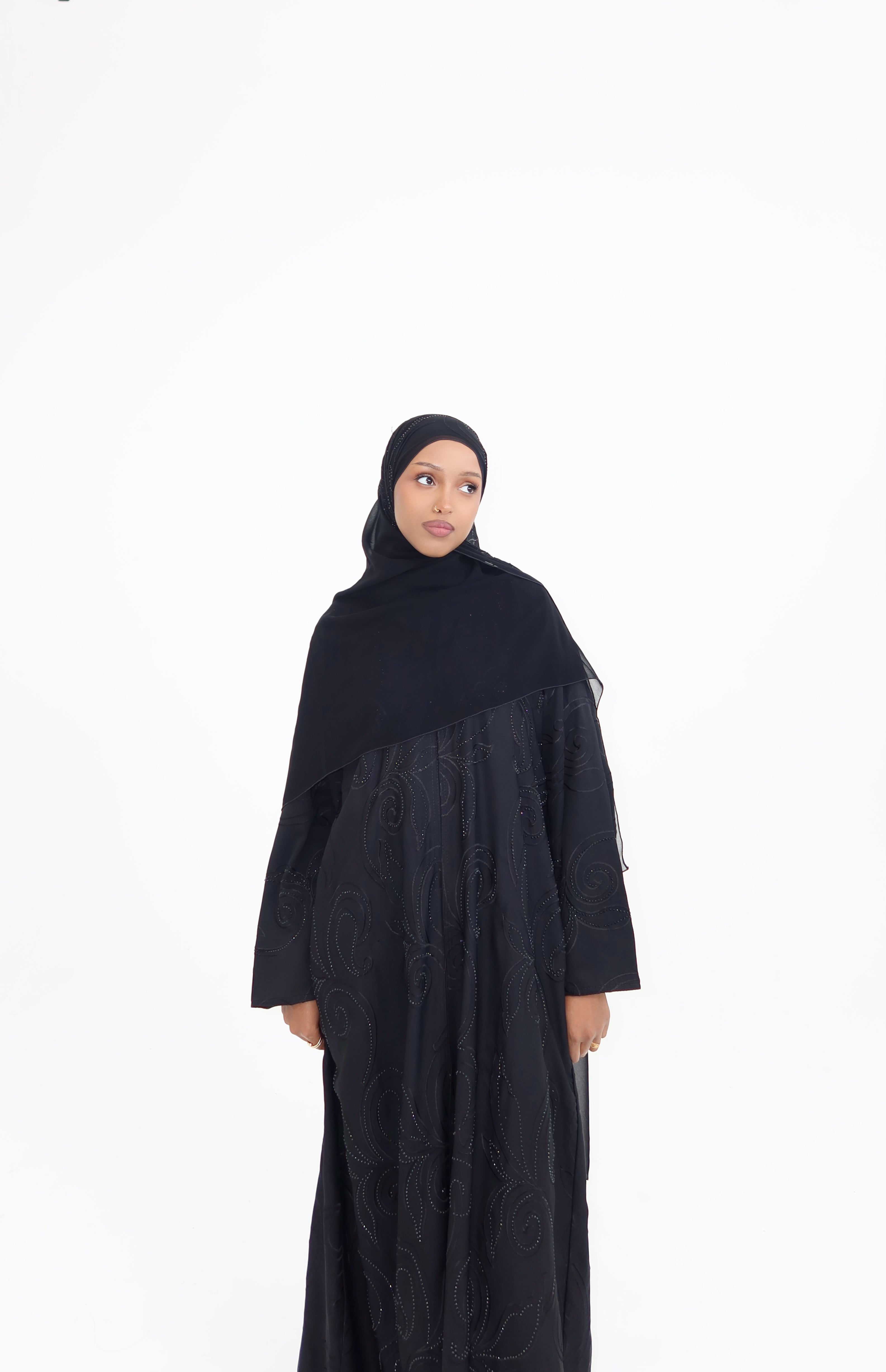 Sparkly Floral Nida Black Abaya