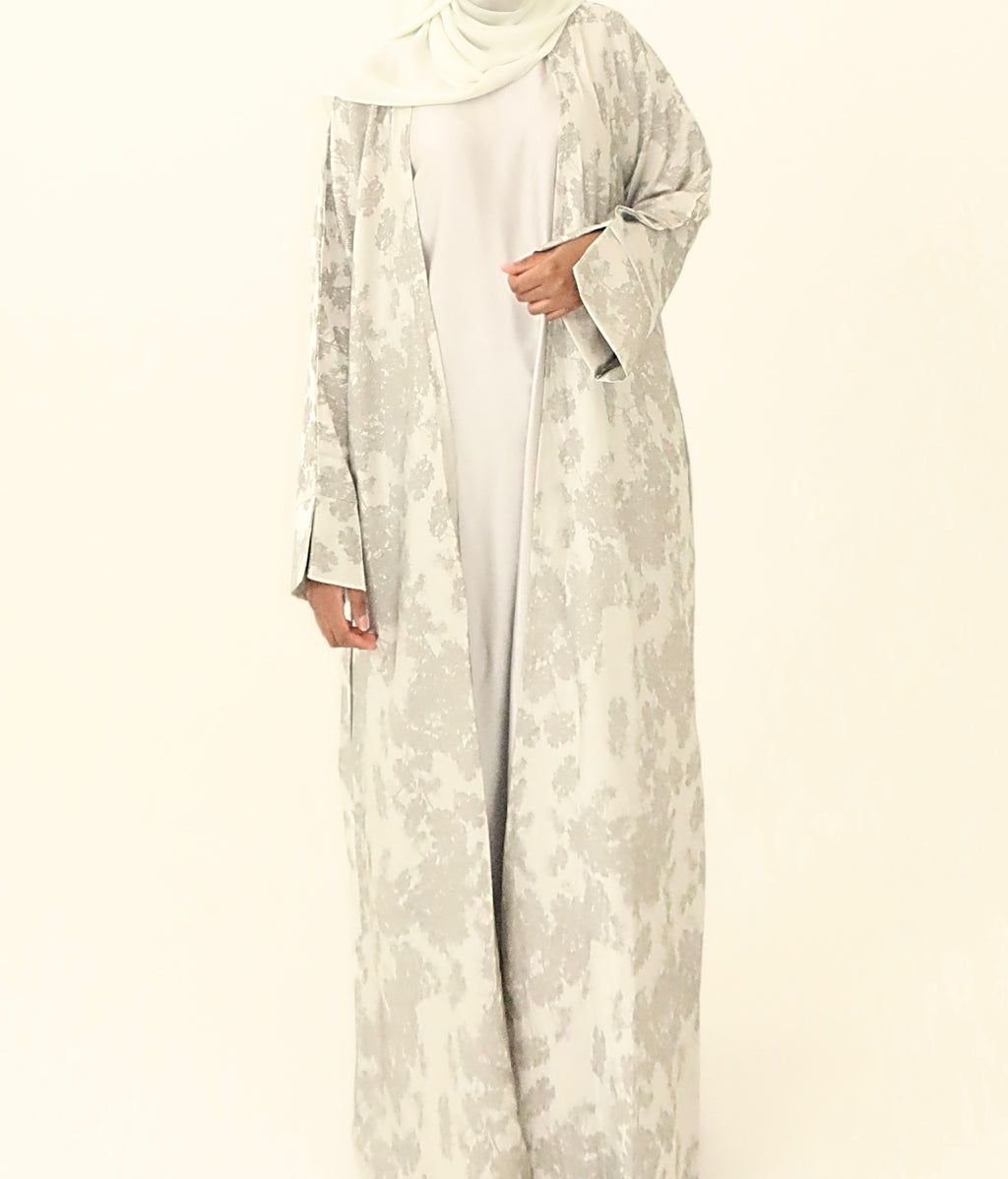 Printed Satin Abaya Set
