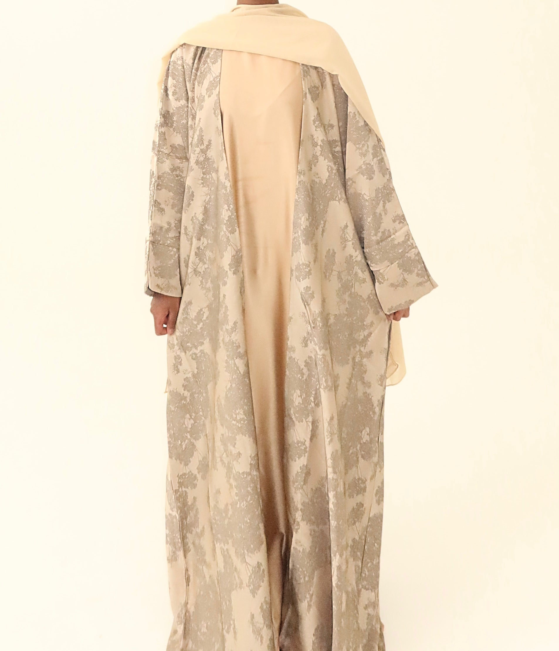 Printed Satin Abaya Set