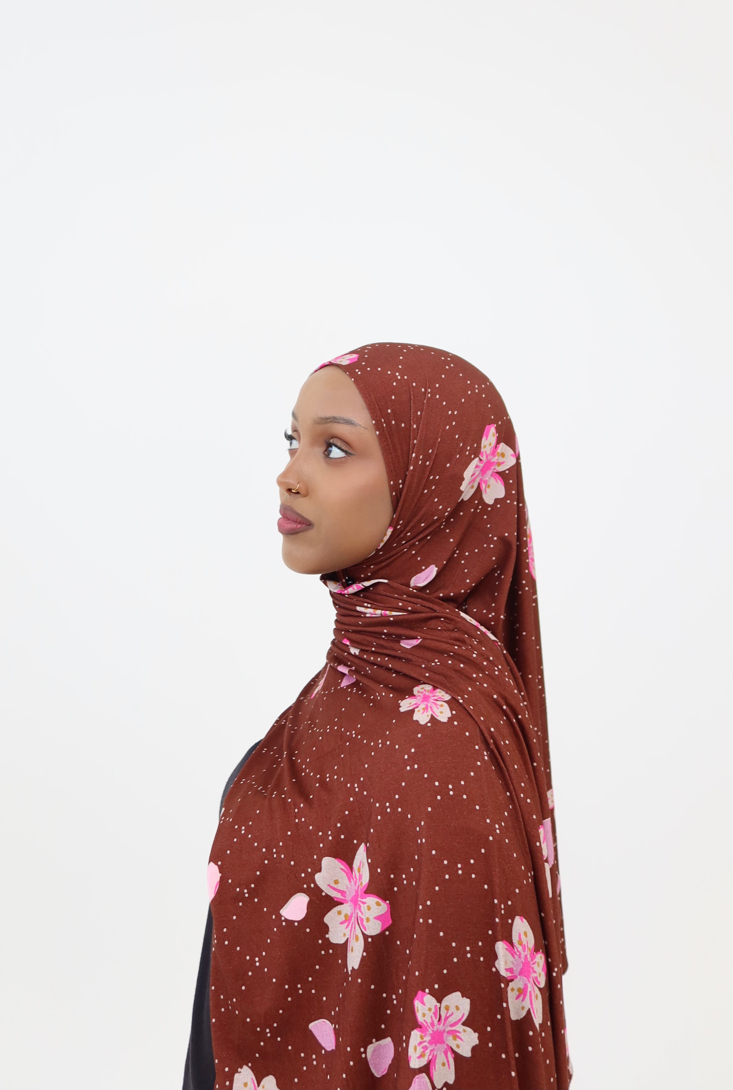 Chocolate Floral Jersey Hijab