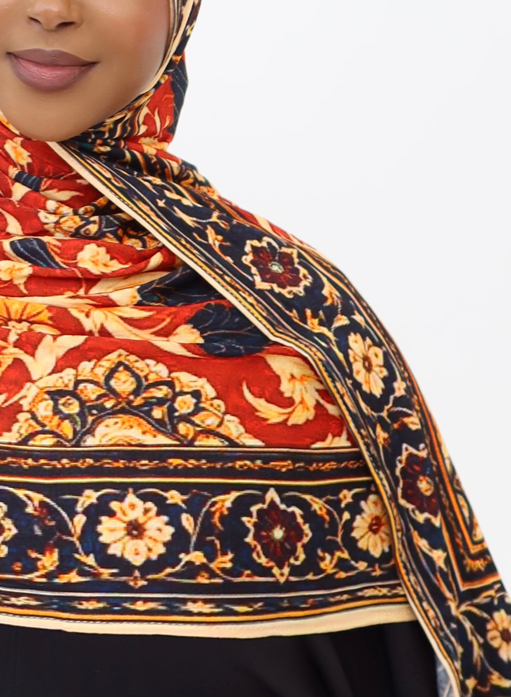 Red Floral Print Jersey Hijab