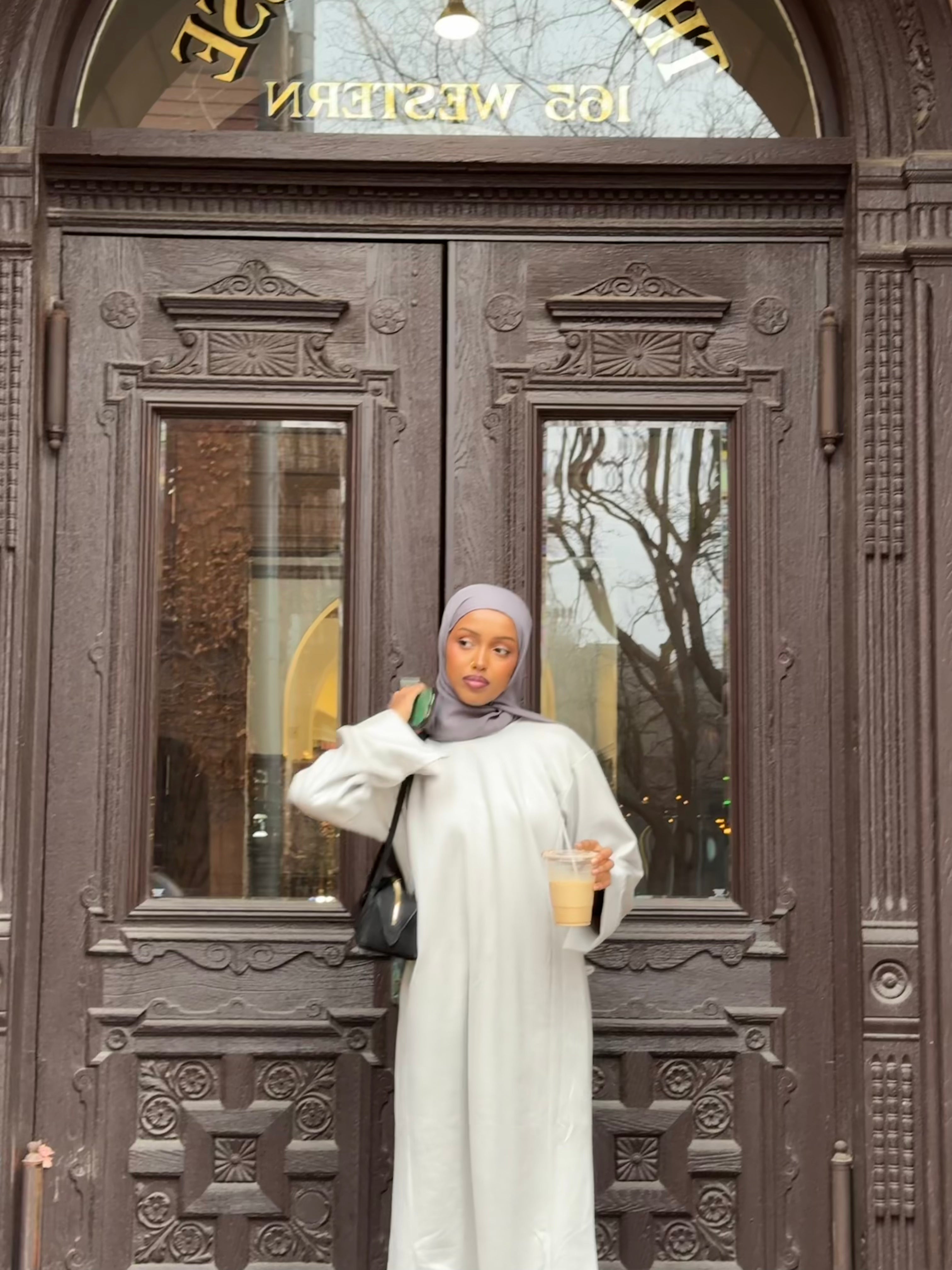 Suede Straight Dress with Matching Hijab