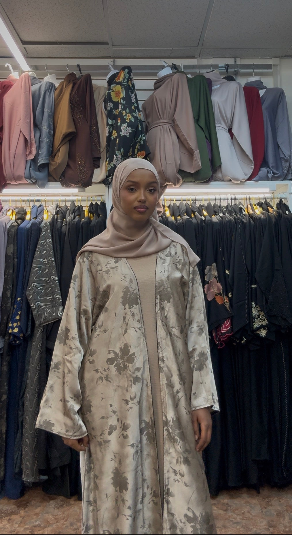 3 Piece Printed Abaya Set