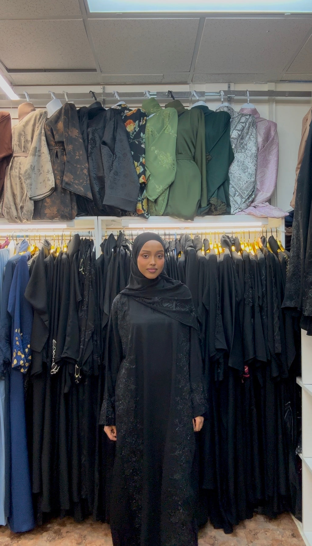 Midnight Embroidered Rhinestone Closed Abaya Set