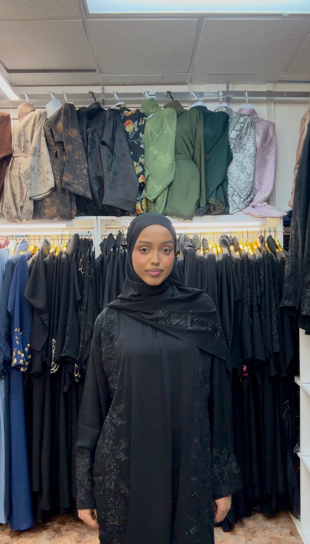 Midnight Embroidered Rhinestone Closed Abaya Set