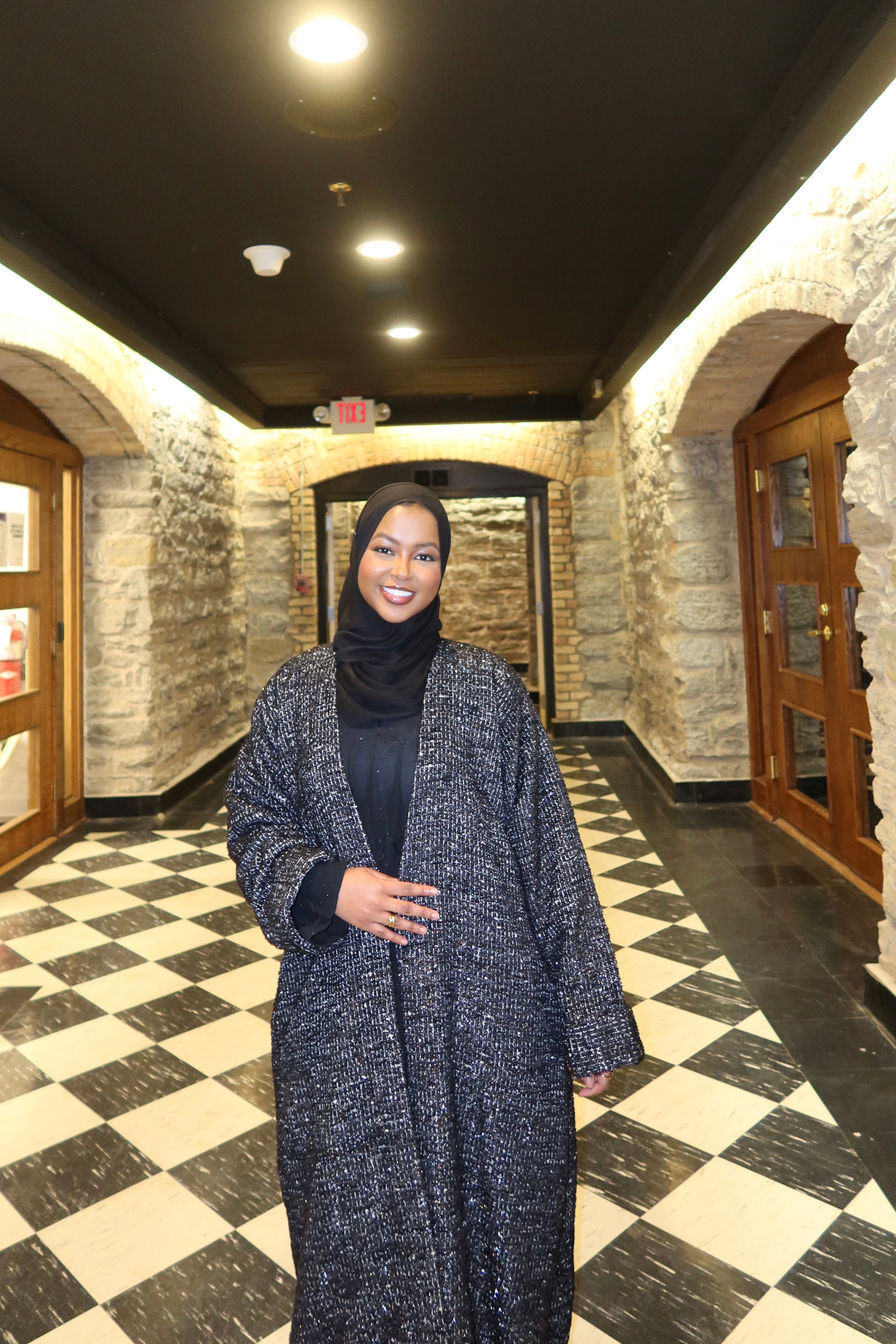 Tweed Abaya with Matching Chiffon Scarf