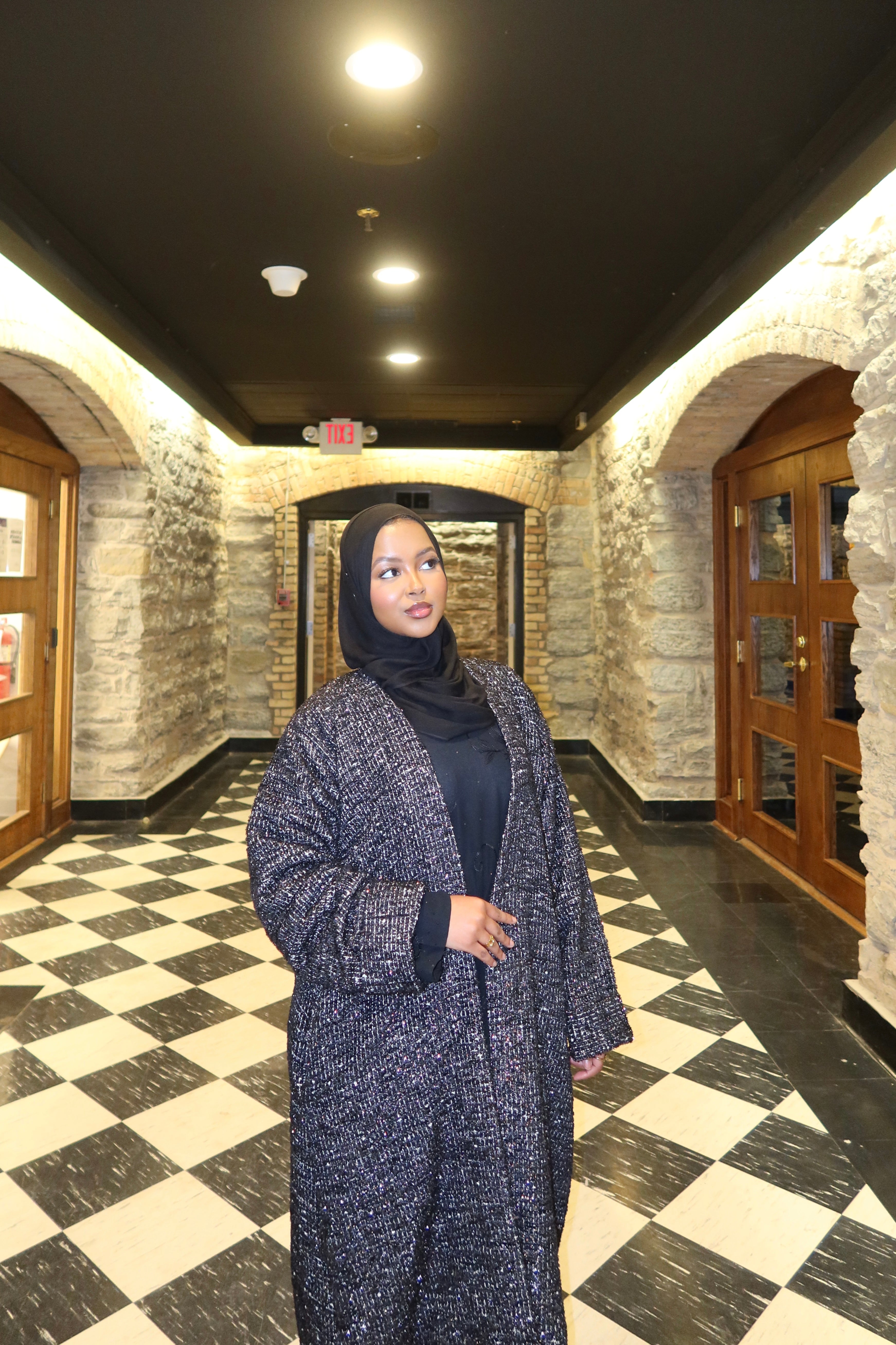 Tweed Abaya with Matching Chiffon Scarf