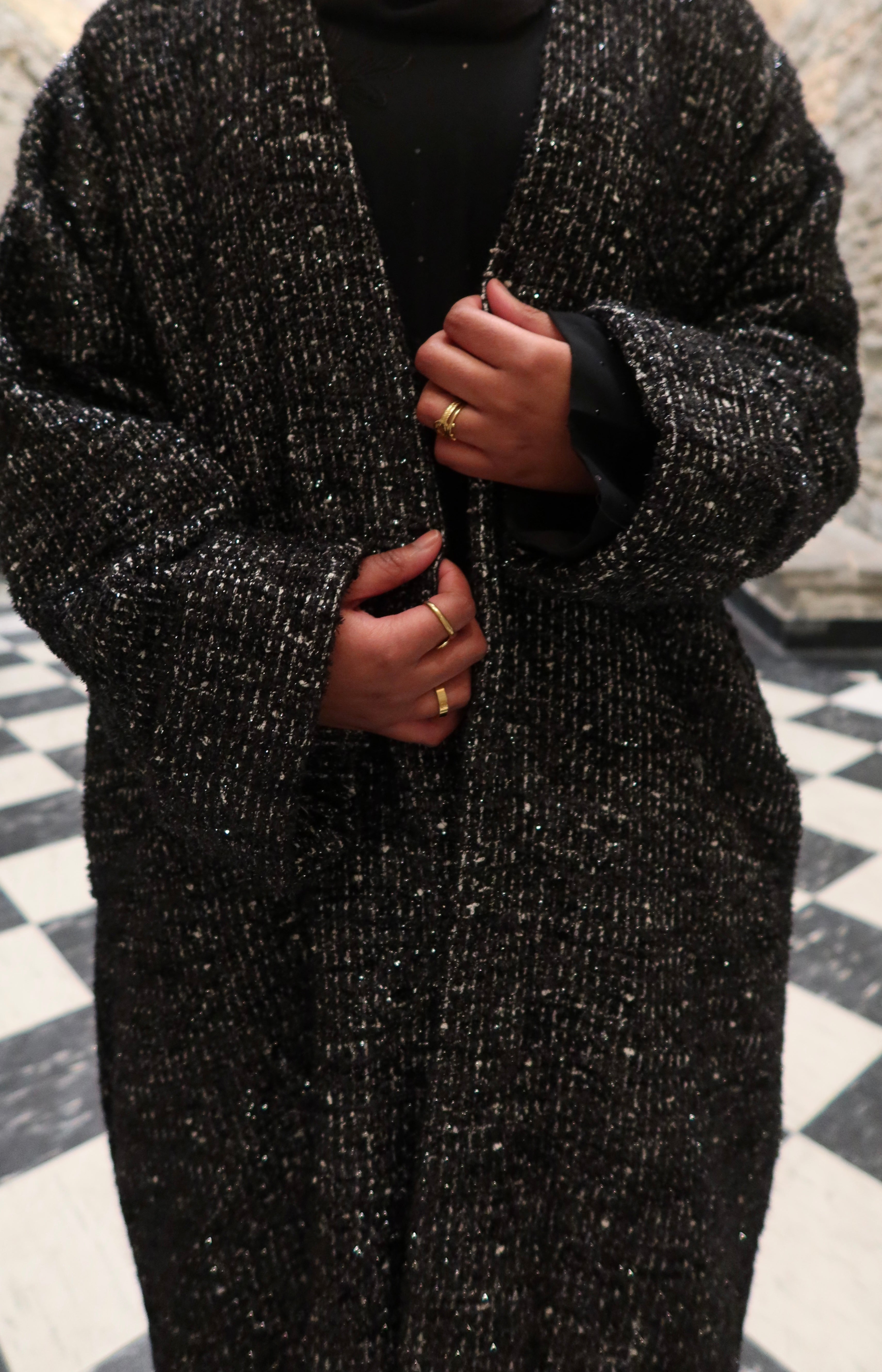 Tweed Abaya with Matching Chiffon Scarf