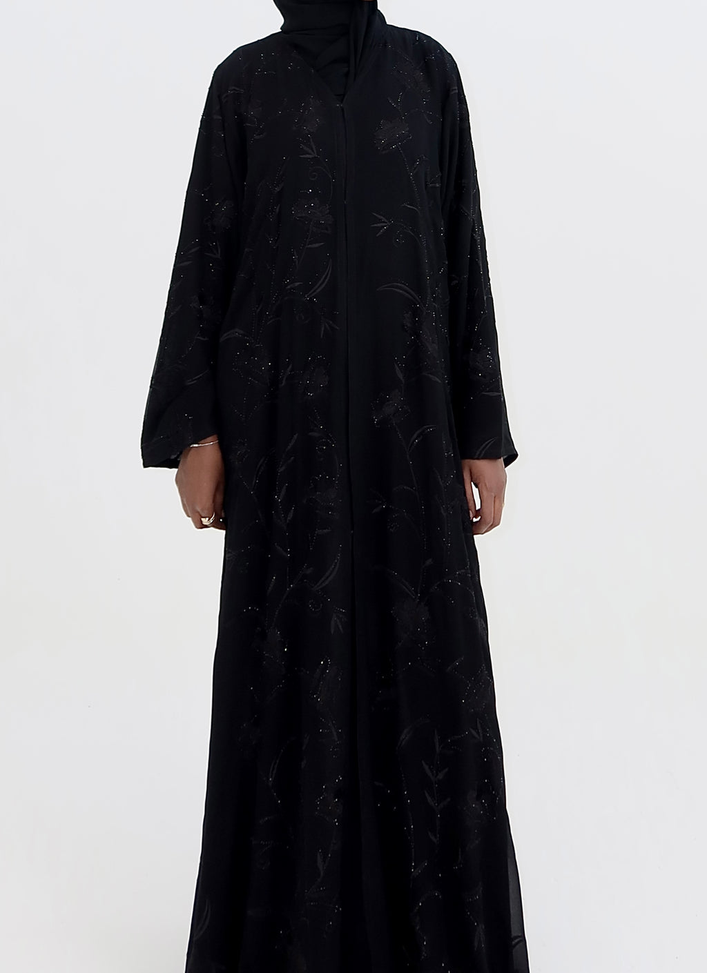 Sparkly Floral Chiffon Black Abaya