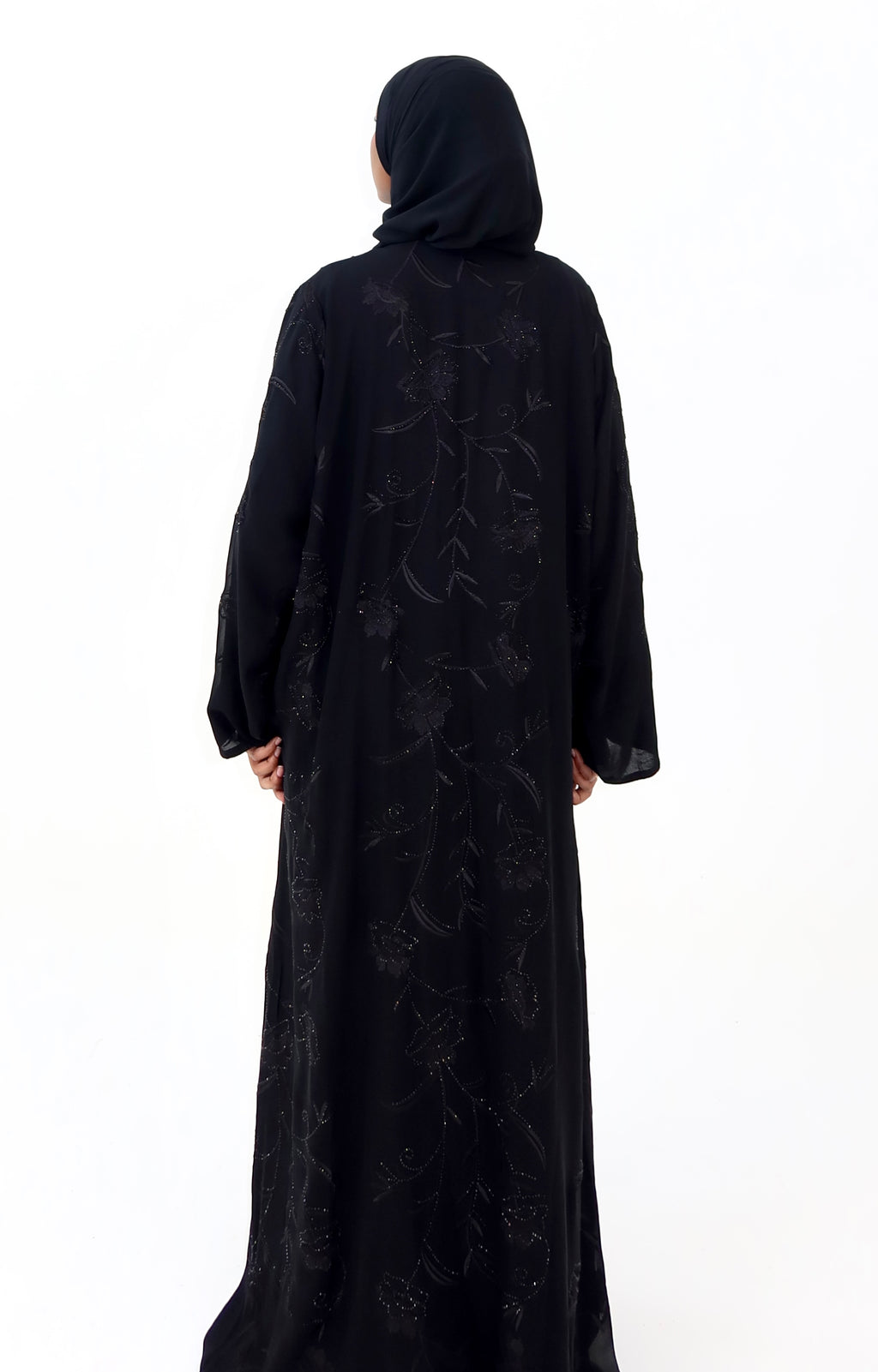 Sparkly Floral Chiffon Black Abaya