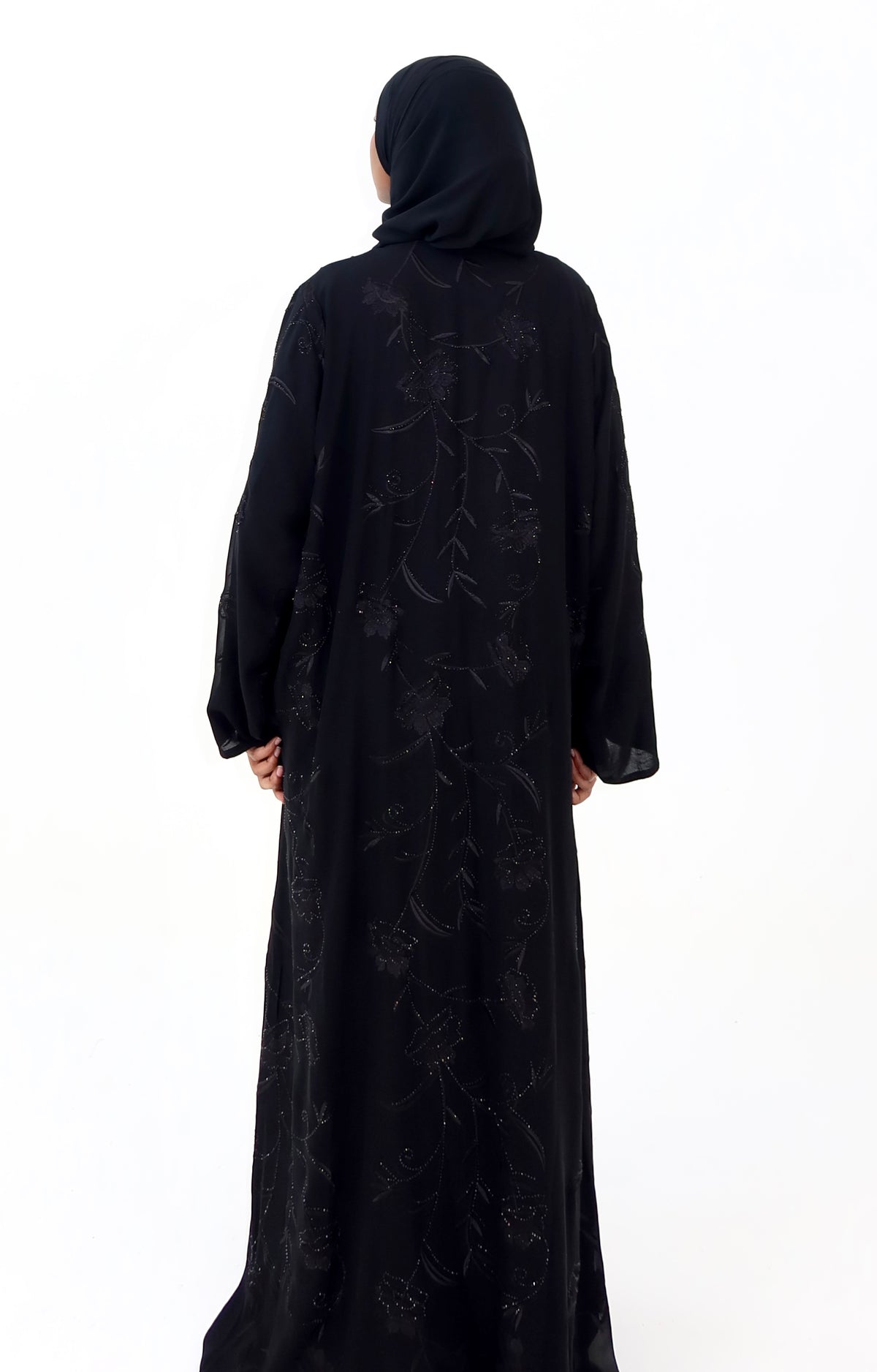 Sparkly Floral Chiffon Black Abaya