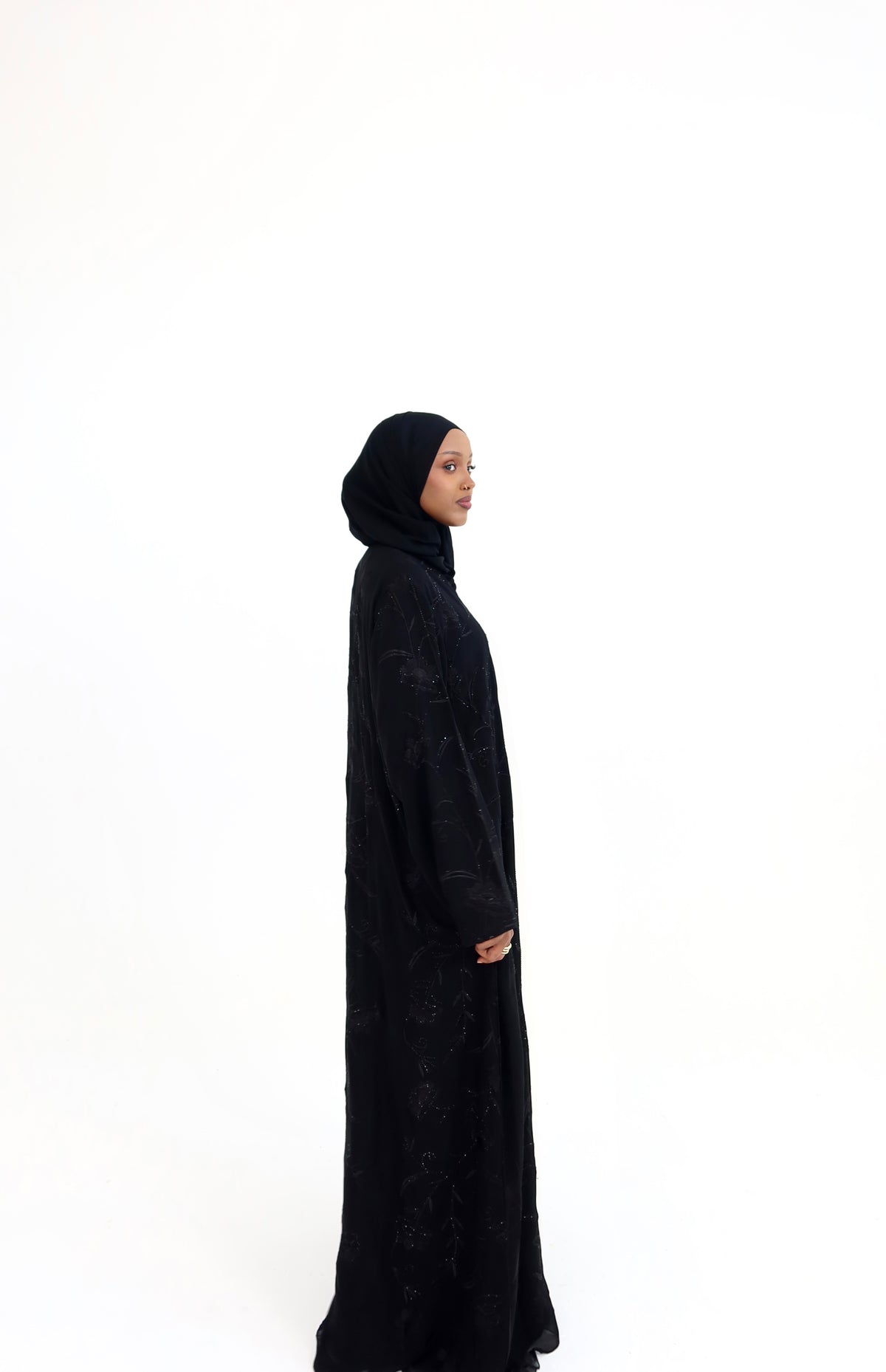 Sparkly Floral Chiffon Black Abaya