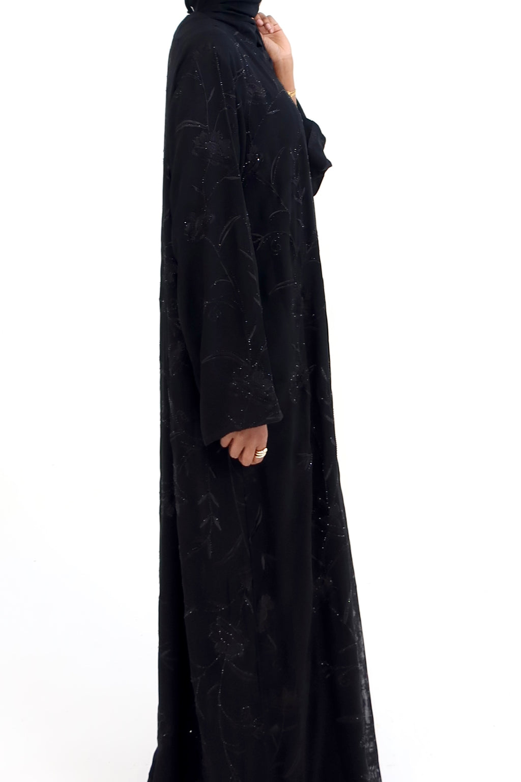 Sparkly Floral Chiffon Black Abaya