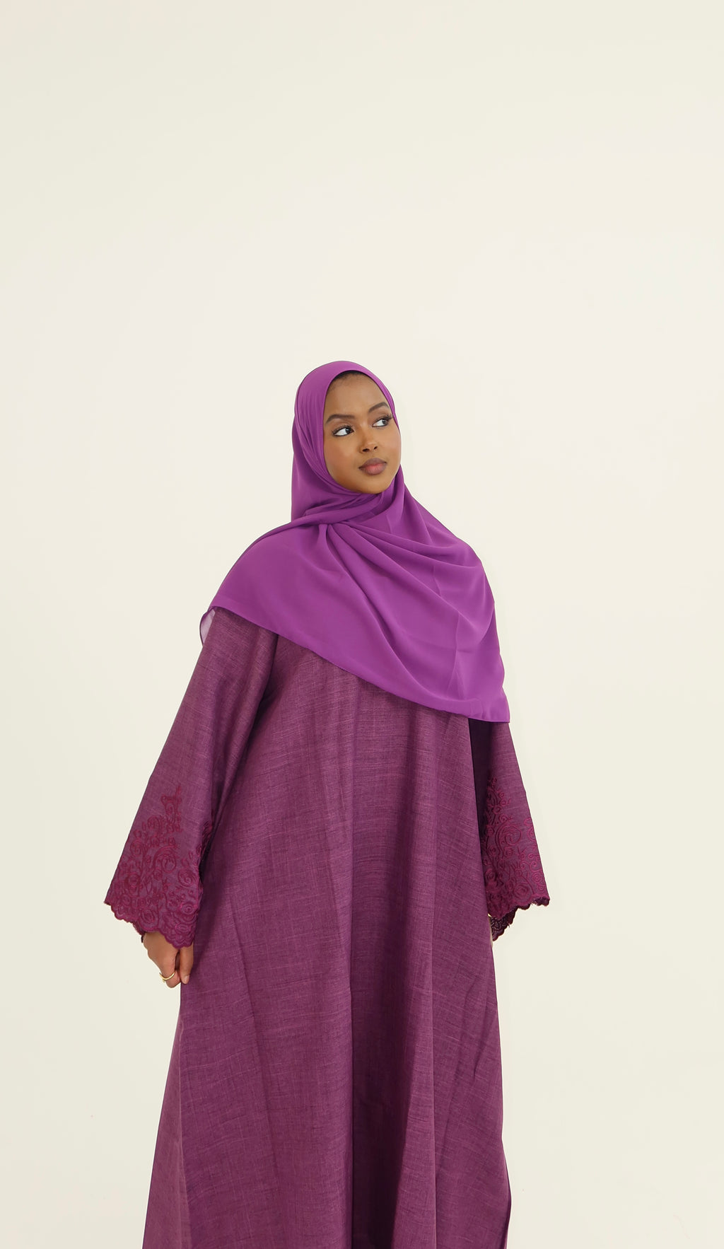 Linen Embroidered Arm Abaya