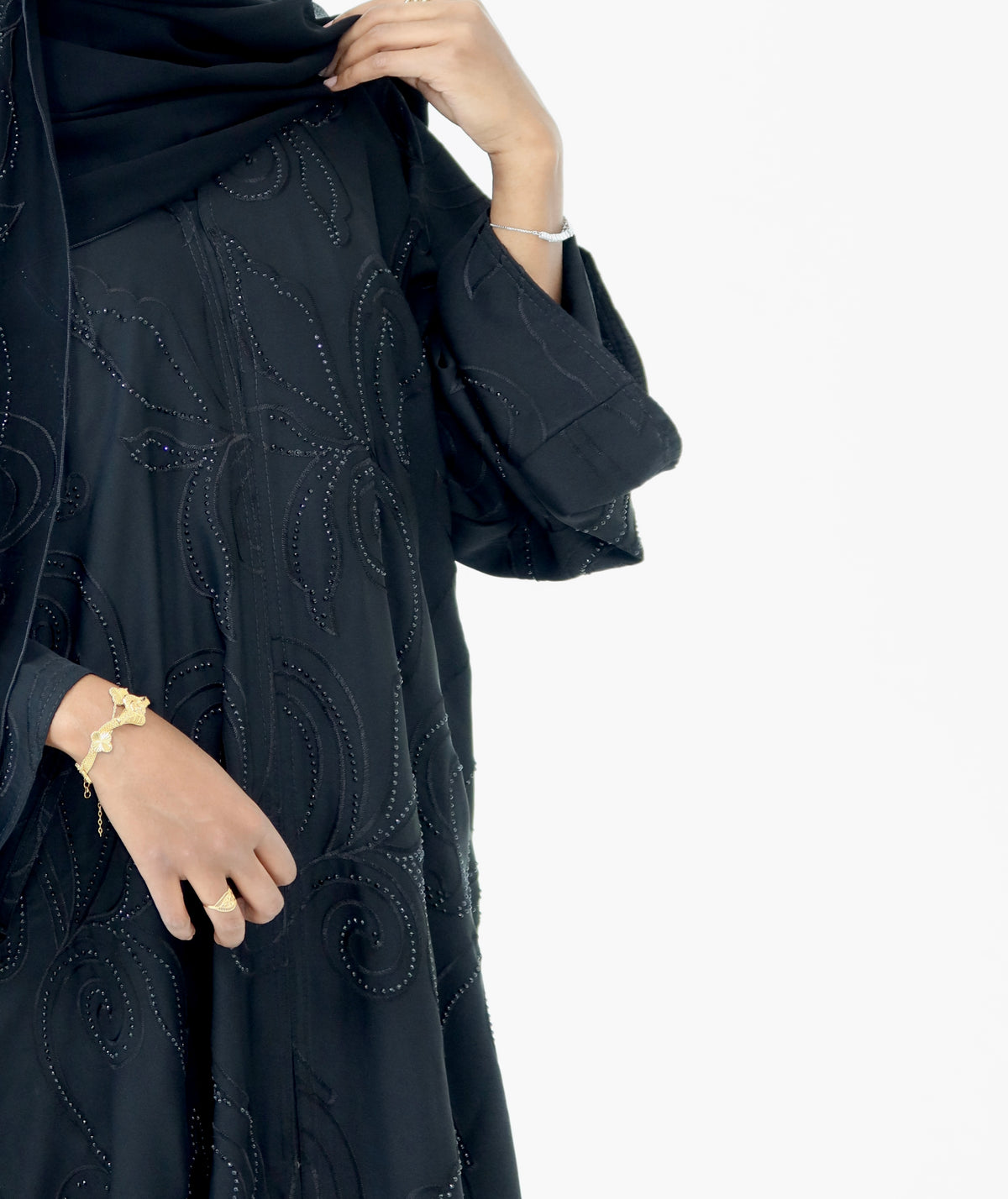 Sparkly Floral Nida Black Abaya