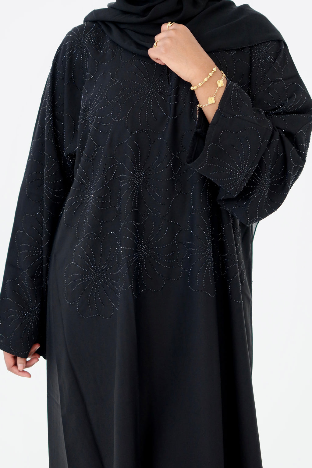 Floral Rhinestone Abaya