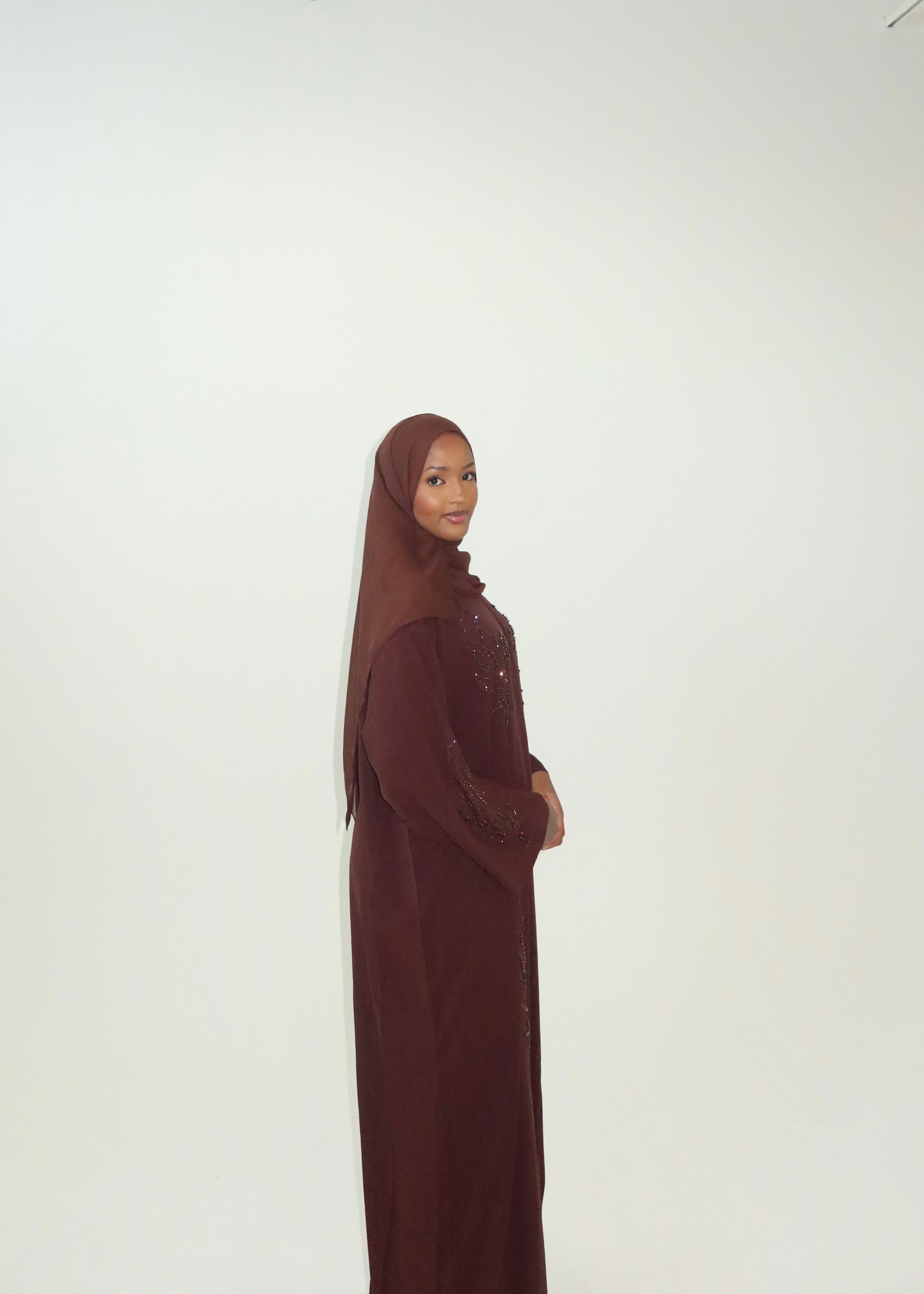 Hot Brown Beaded Abaya