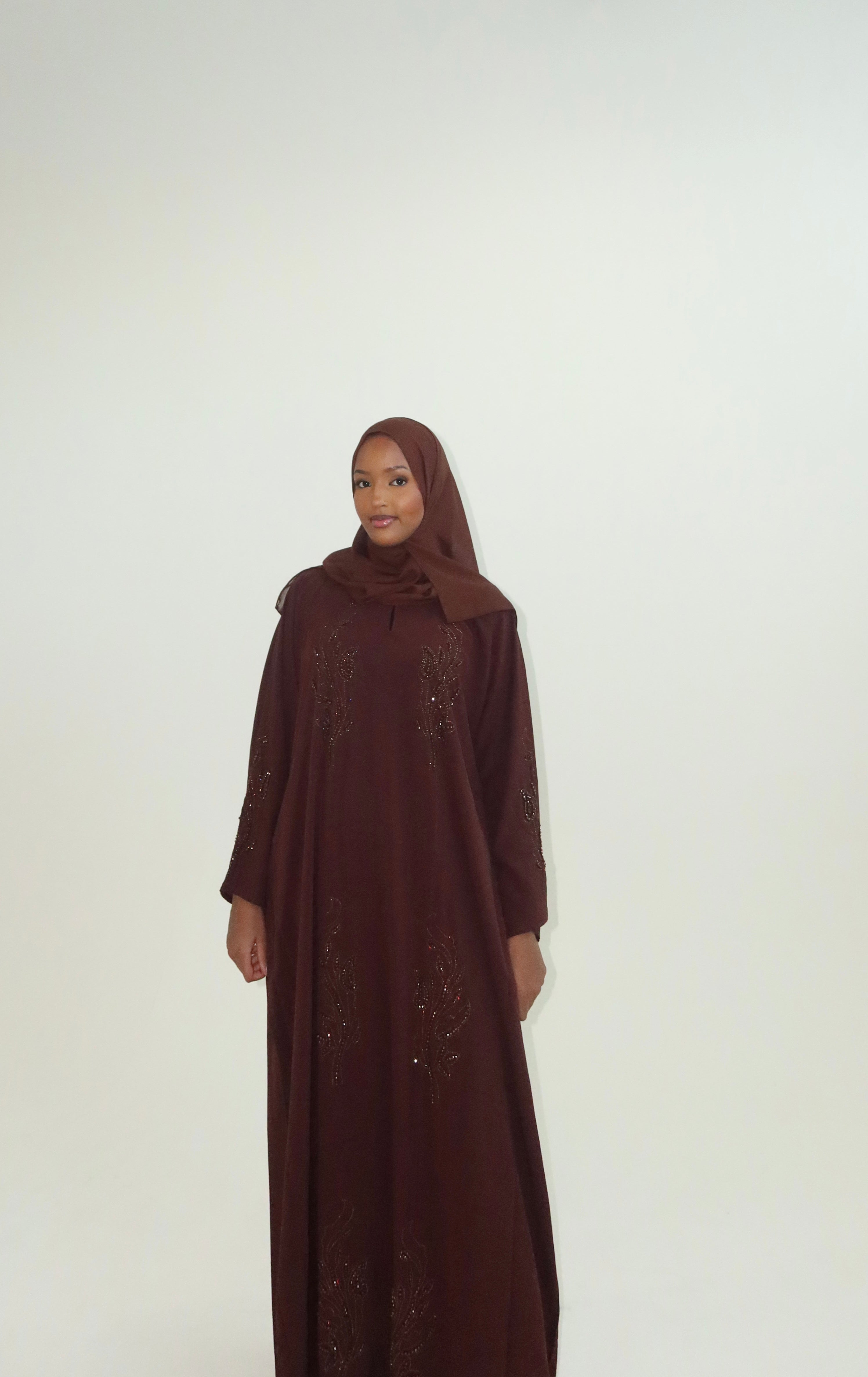 Hot Brown Beaded Abaya