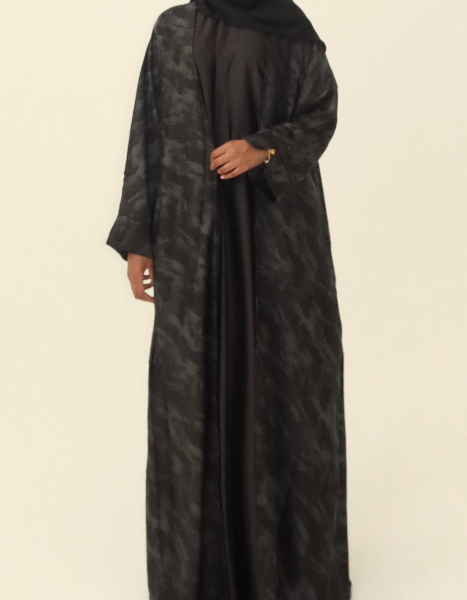Printed Satin Abaya (smoke print)