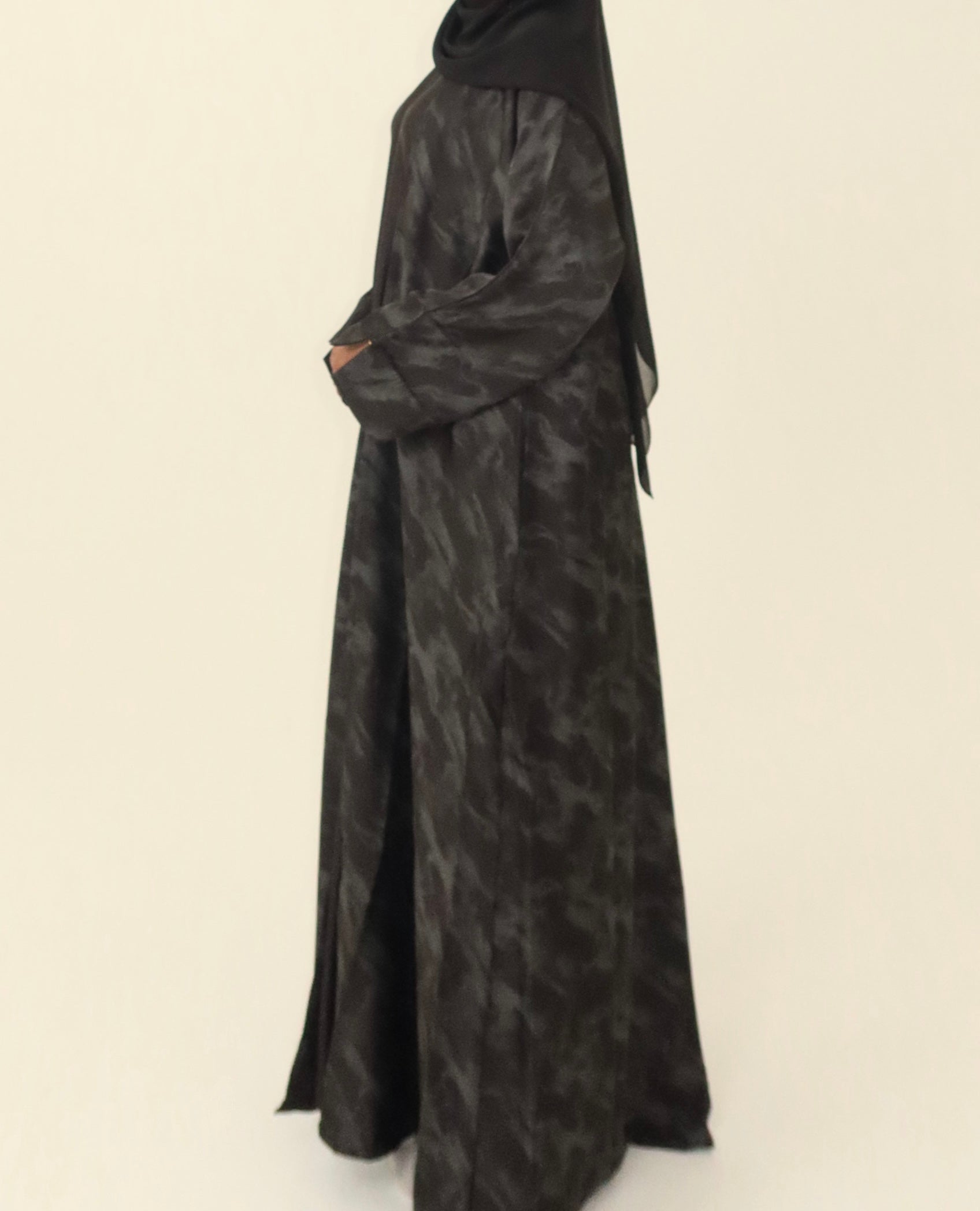 Printed Satin Abaya (smoke print)